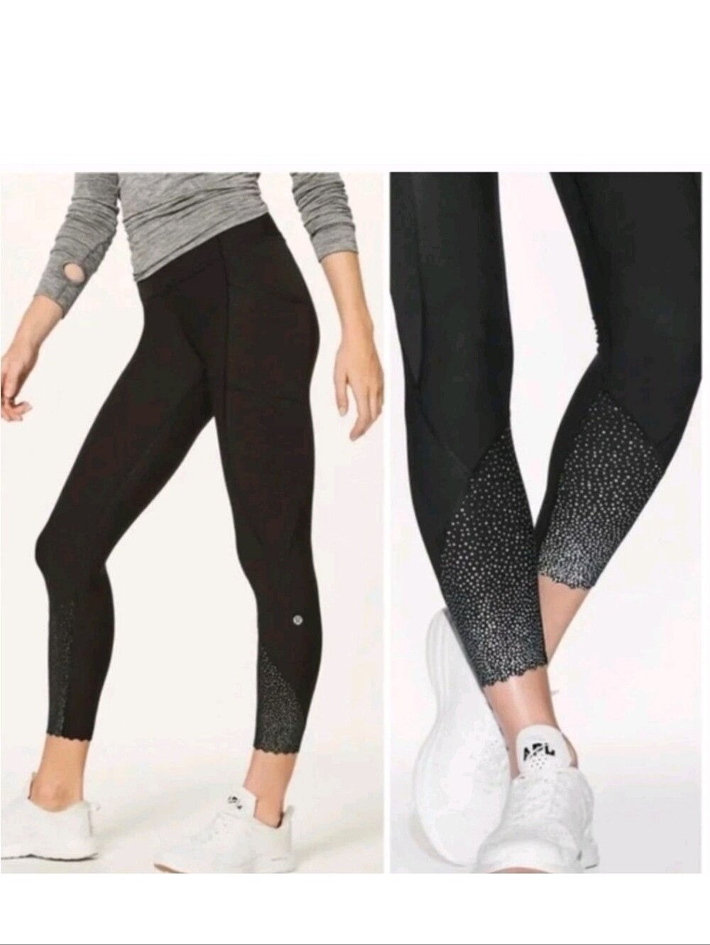 Lululemon Black Tight Stuff Tight Pockets Luxtreme Fabric 25" Scalloped Size 10
